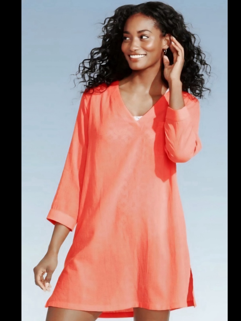 Lands' End Women's V-Neck Cover-Up Dress Orange Size S